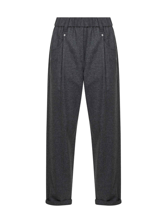 Pantaloni Baggy in lana e cashmere piombo
