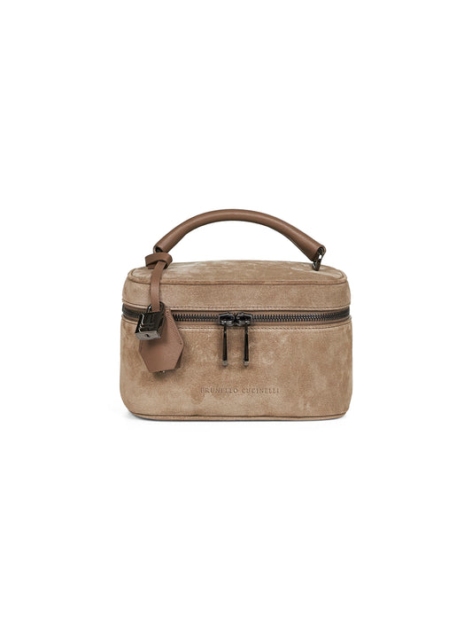 Taupe vanity bag with shoulder strap
