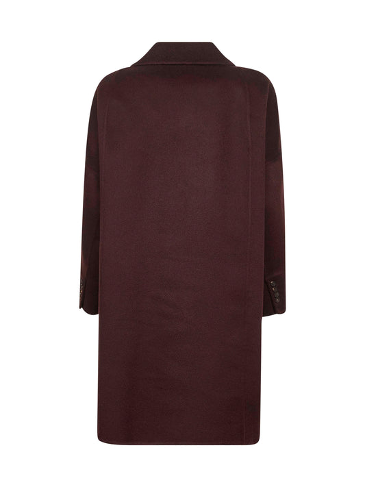 Cappotto cocoon doppiopetto in cashmere bordeaux