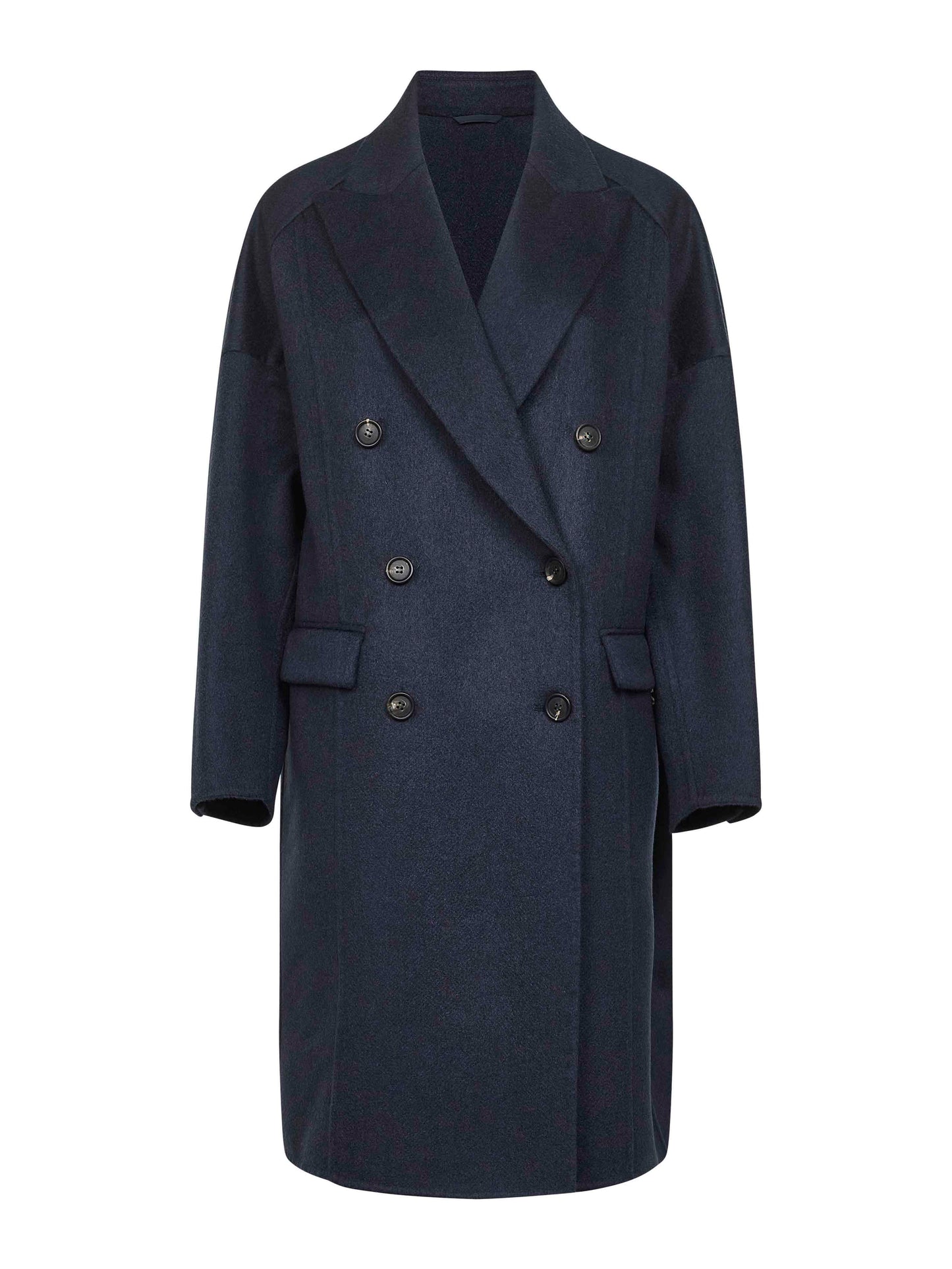 Blue cashmere double-breasted cocoon coat