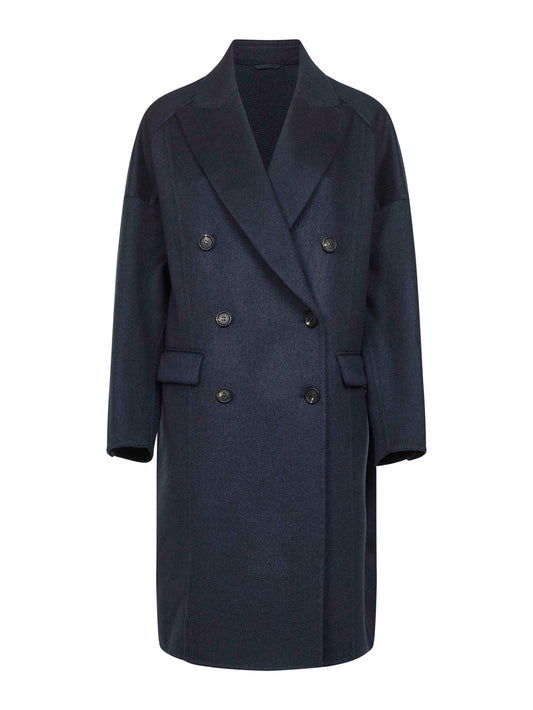 Cappotto cocoon doppiopetto in cashmere blu