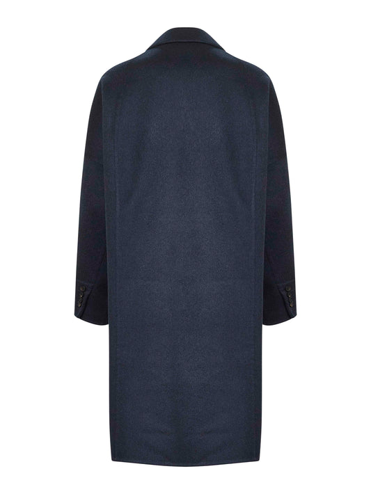 Cappotto cocoon doppiopetto in cashmere blu