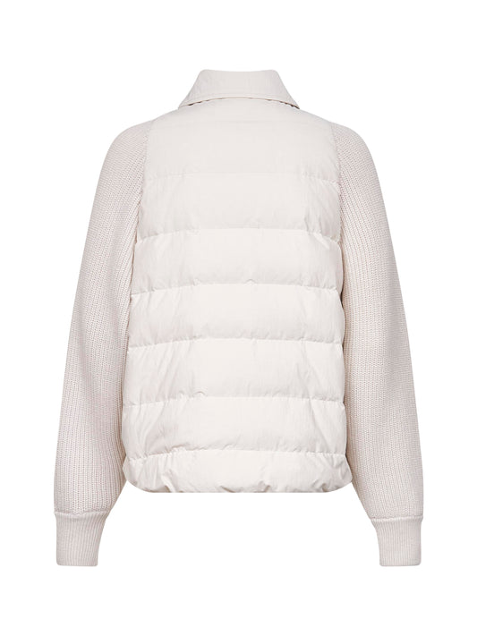 Ivory canvas and knit Shiny Flap Detail down jacket