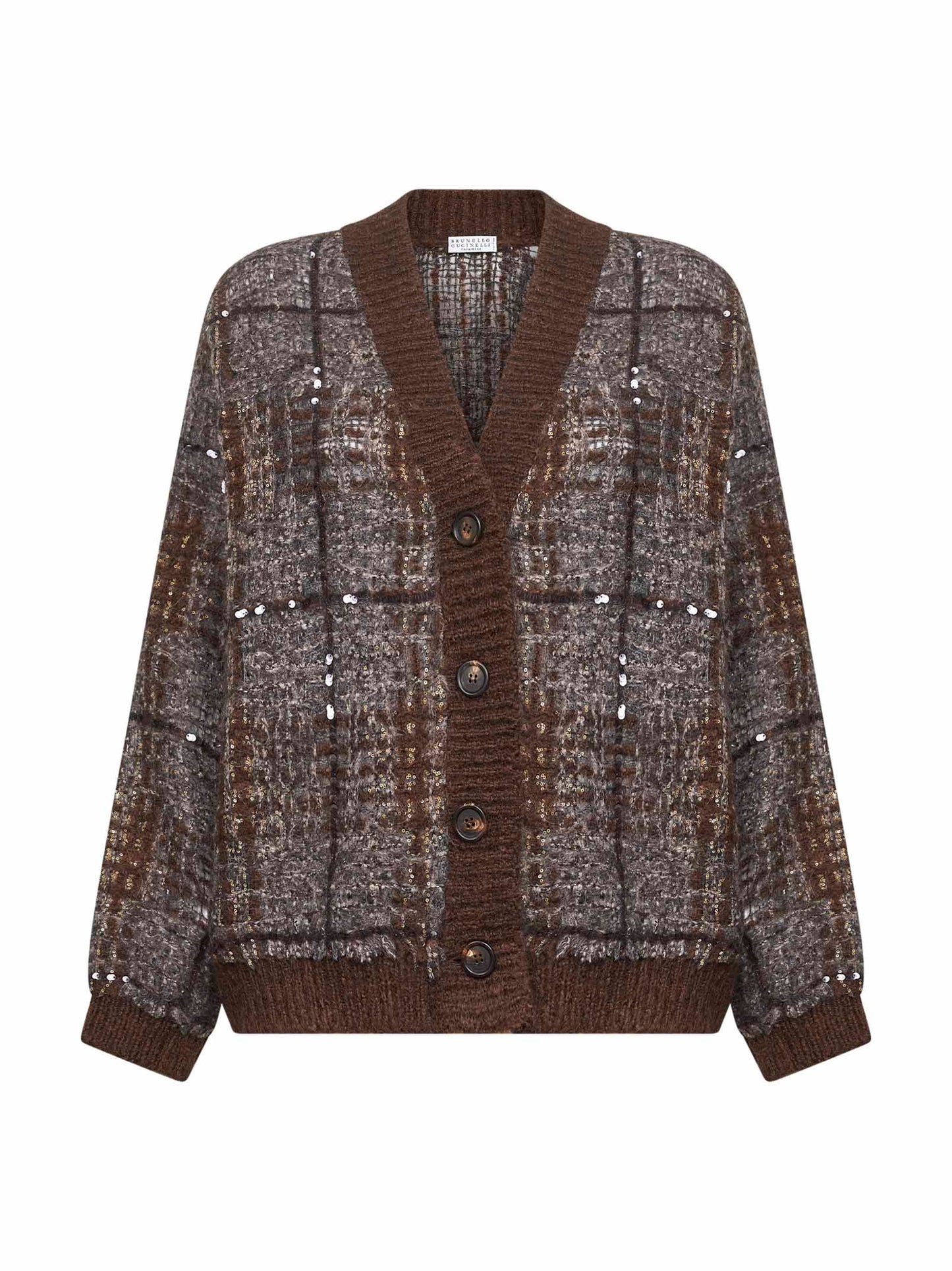 Cardigan Jacquard con Dazzling Check Embroidery marrone