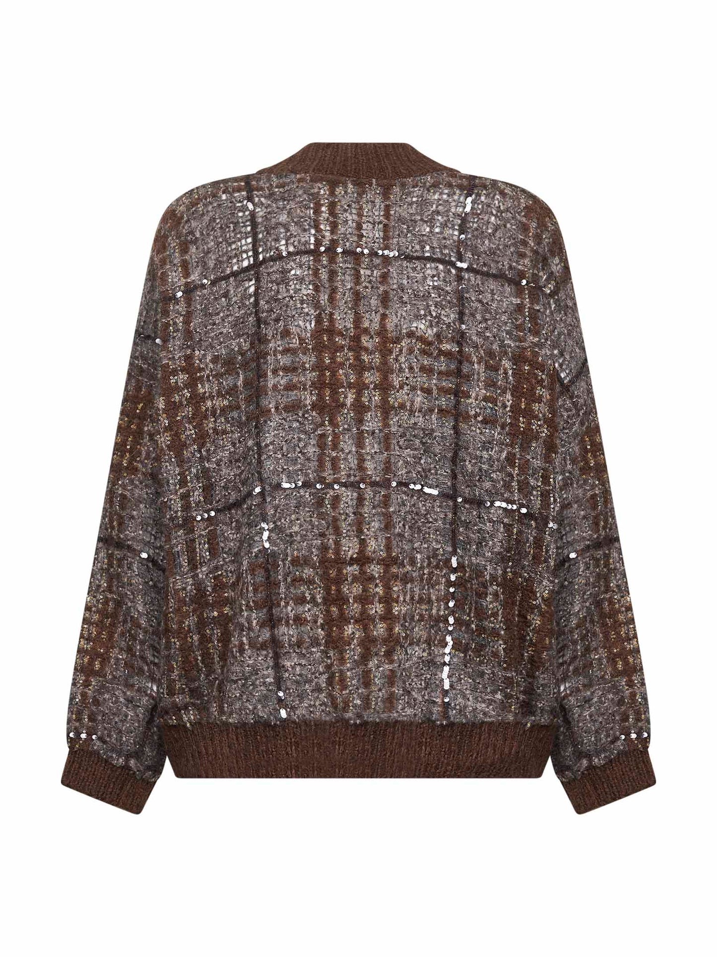 Cardigan Jacquard con Dazzling Check Embroidery marrone