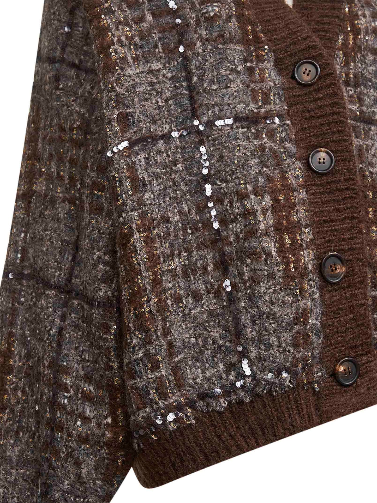 Cardigan Jacquard con Dazzling Check Embroidery marrone
