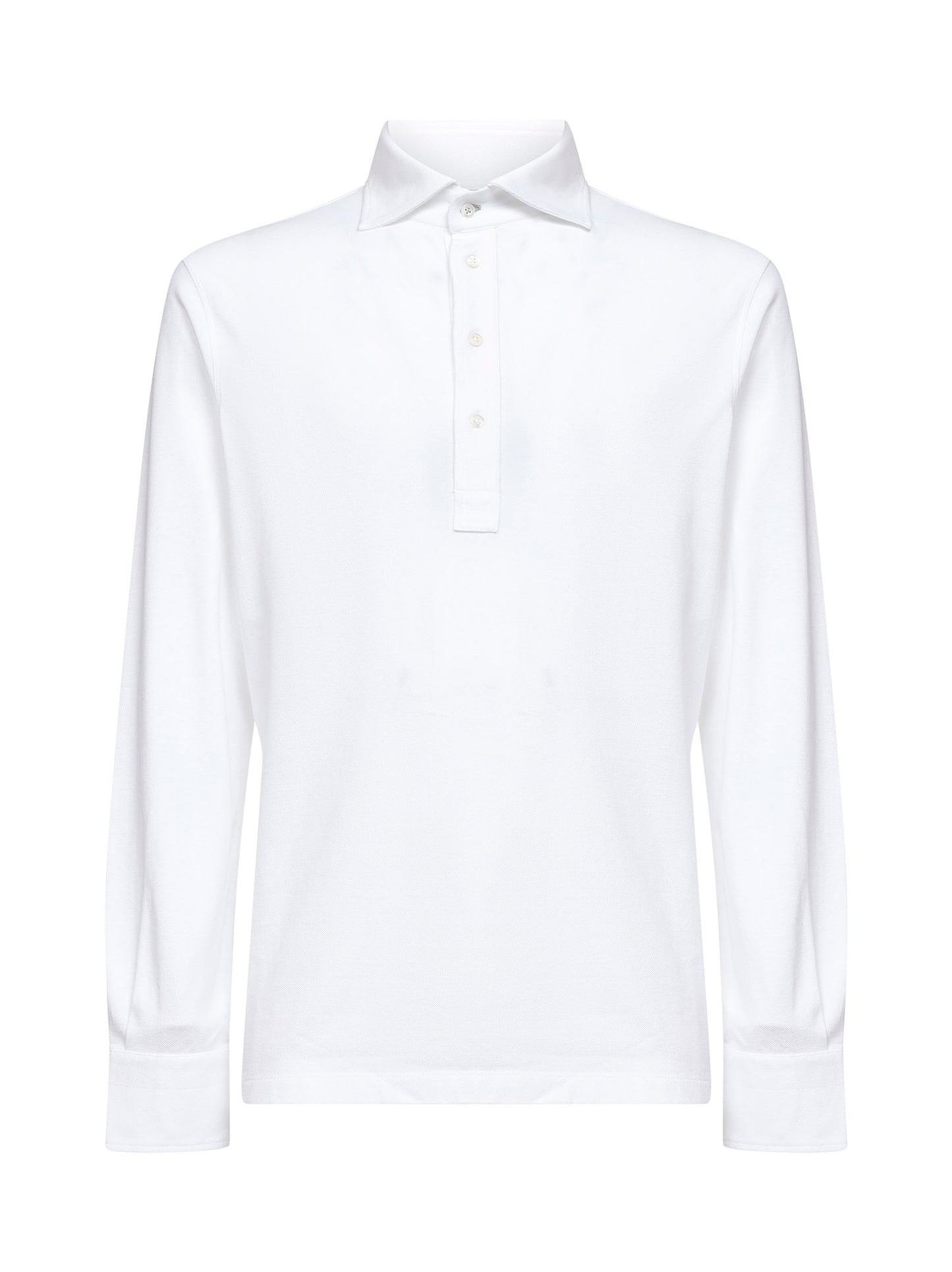 White cotton piquet long-sleeved polo shirt
