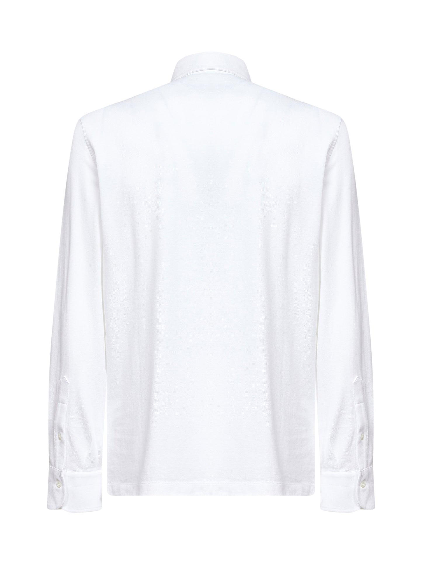 White cotton piquet long-sleeved polo shirt