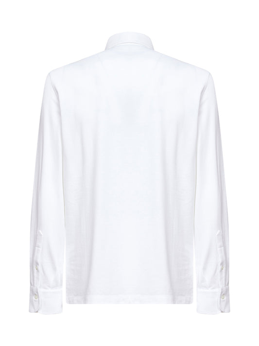 White cotton piquet long-sleeved polo shirt