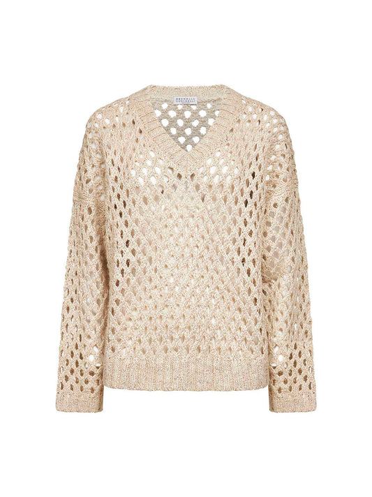Beige silk and linen Dazzling Net sweater