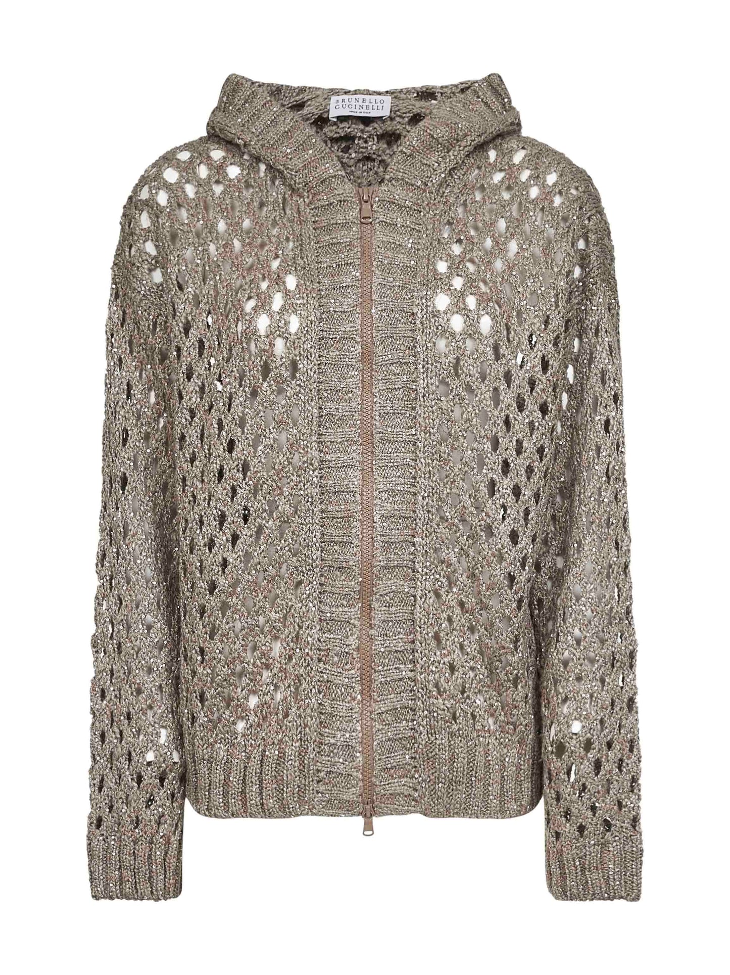 Clay Dazzling Net hooded zip-up cardigan