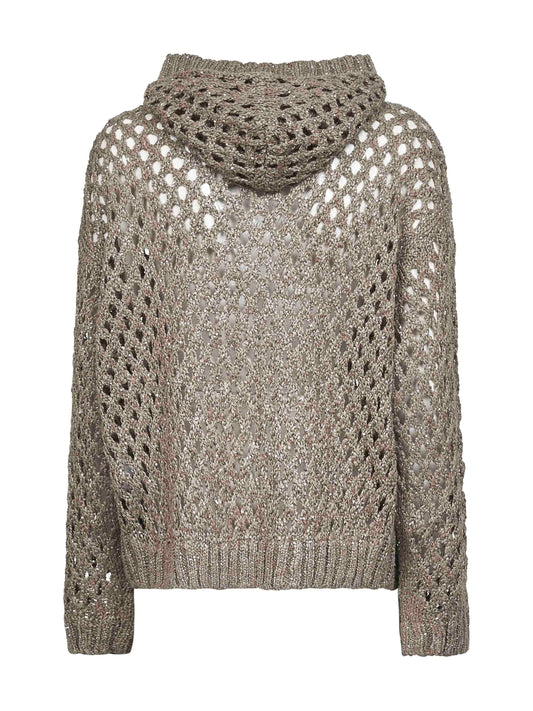Cardigan con zip e cappuccio Dazzling Net fango