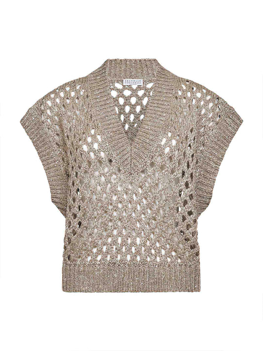 Maglia Dazzling Net in seta e lino beige