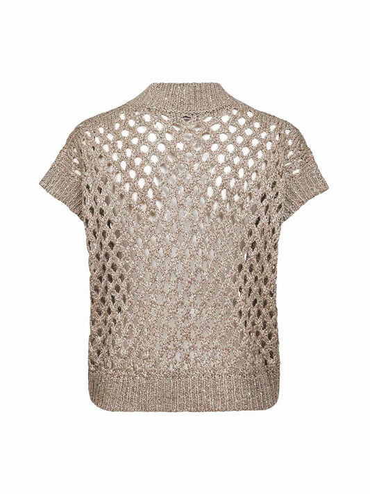 Maglia Dazzling Net in seta e lino beige