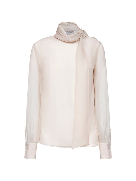 Beige Crispy silk monili blouse