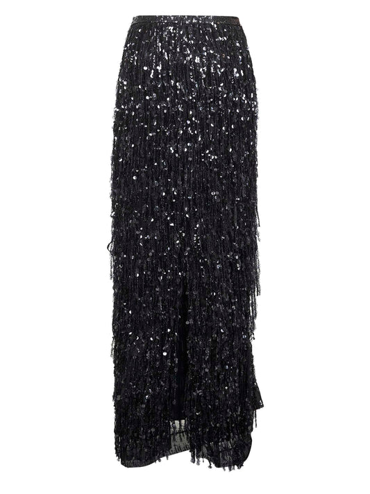 Black Crispy silk Column Couture skirt