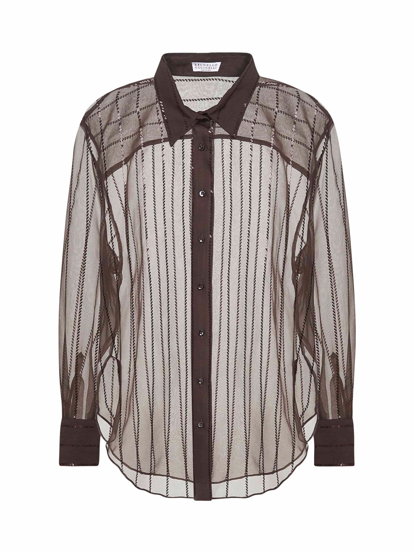 Brown Dazzling Chalk Stripe Embroidery shirt