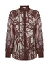 Burgundy Crispy silk Dazzling Floral Embroidery shirt