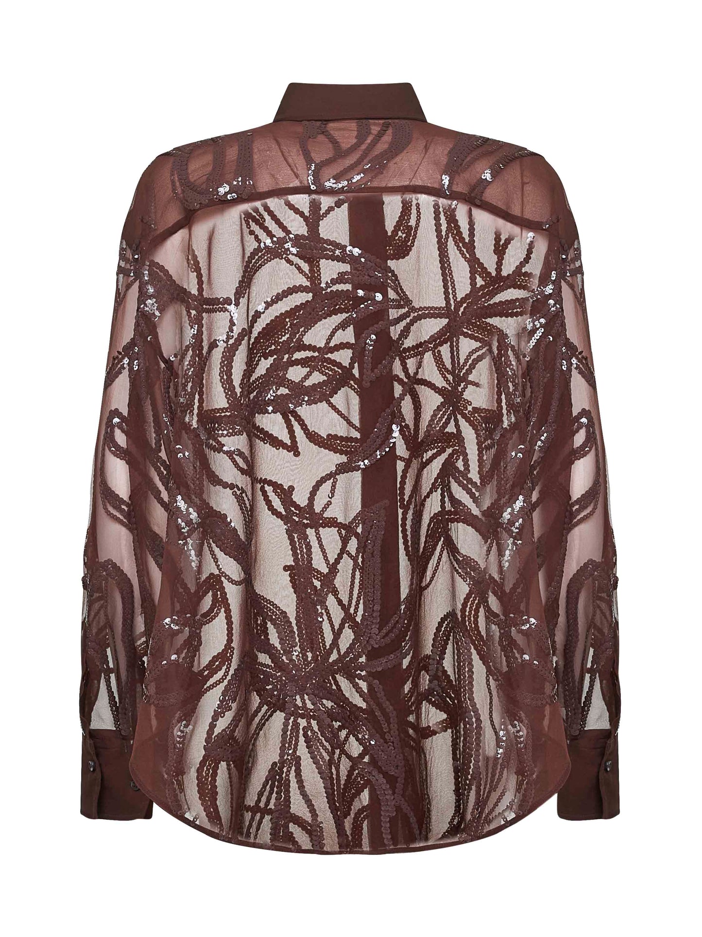 Burgundy Crispy silk Dazzling Floral Embroidery shirt