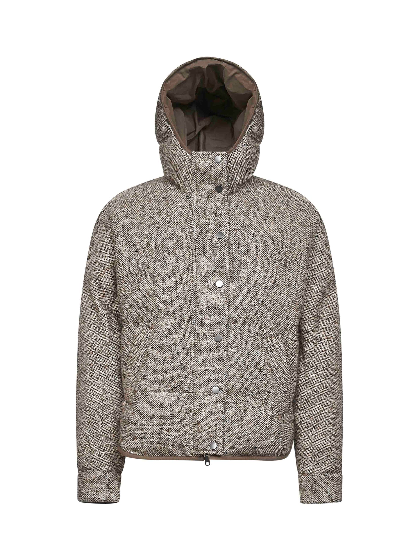 Beige reversible hooded down jacket