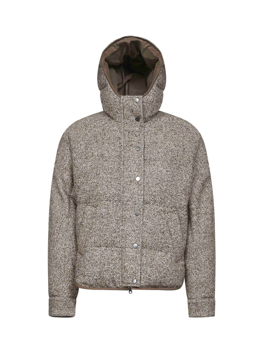 Beige reversible hooded down jacket