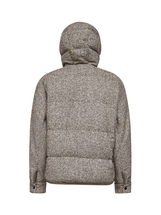 Beige reversible hooded down jacket