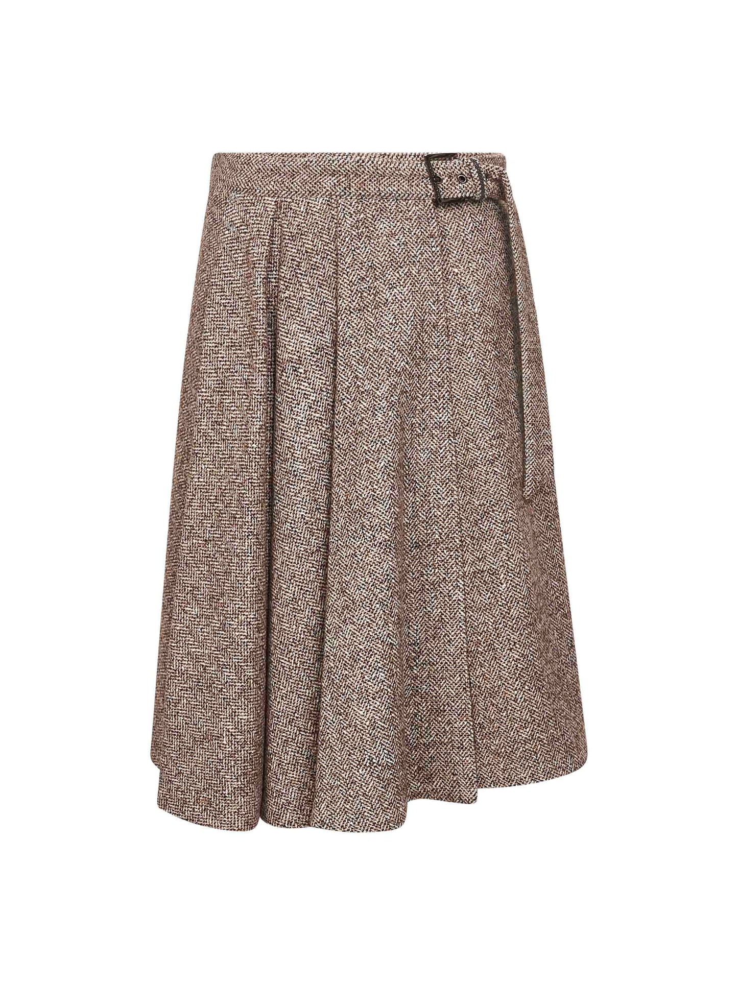 Brown flecked chevron kilt skirt with monili