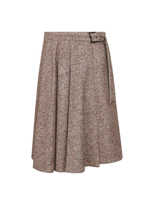 Brown flecked chevron kilt skirt with monili