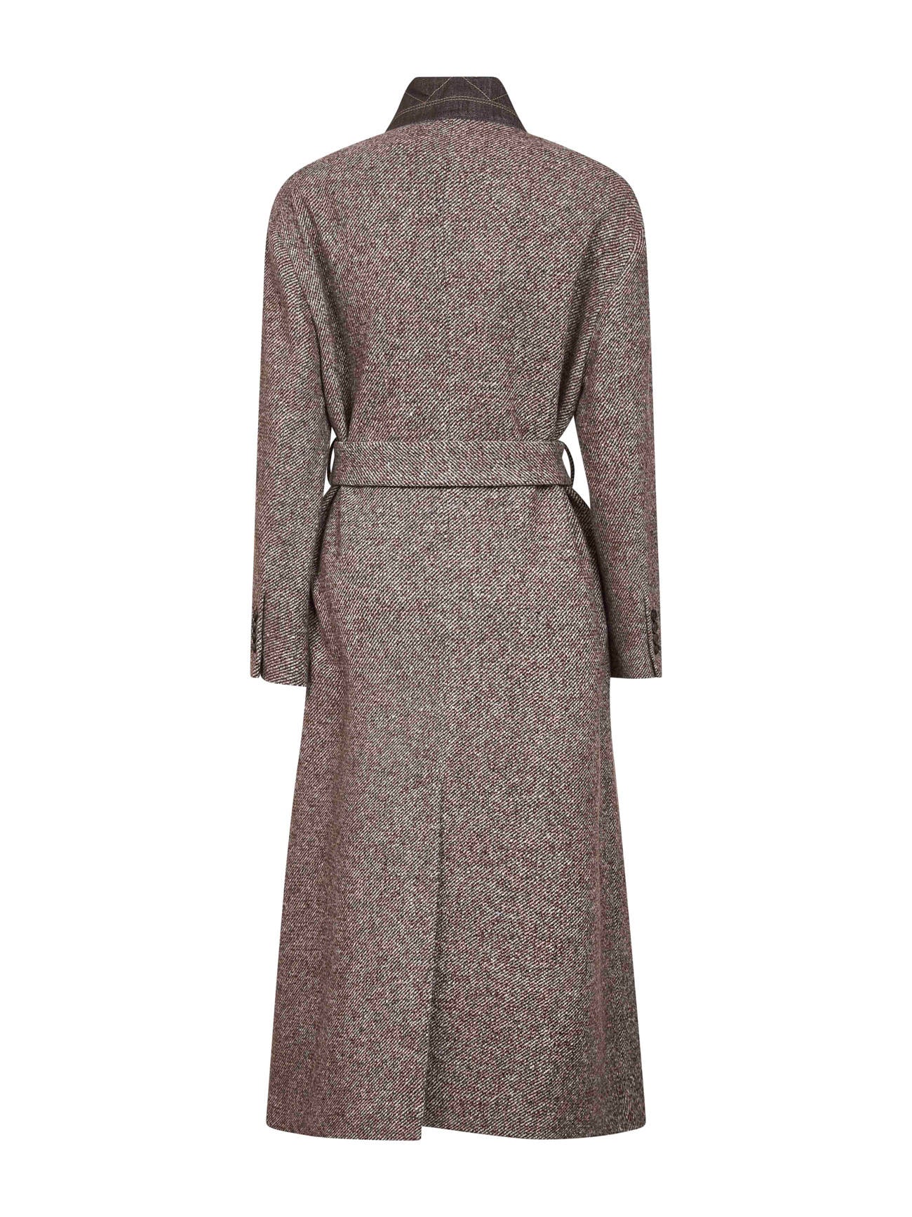 Brown diagonal melange coat with monili
