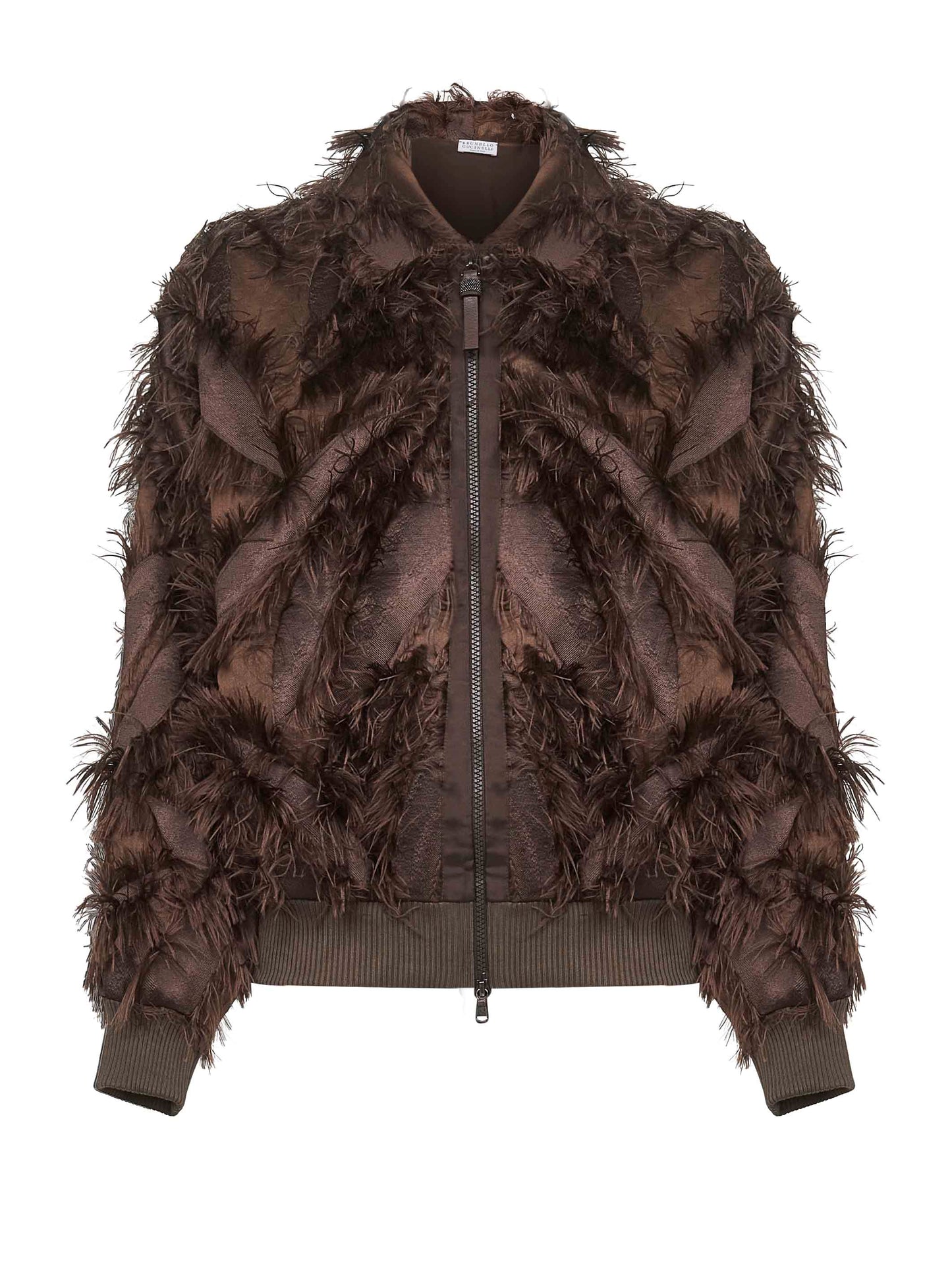 Bomber in fil coupé Dracaena marrone con Shiny Zipper Pull