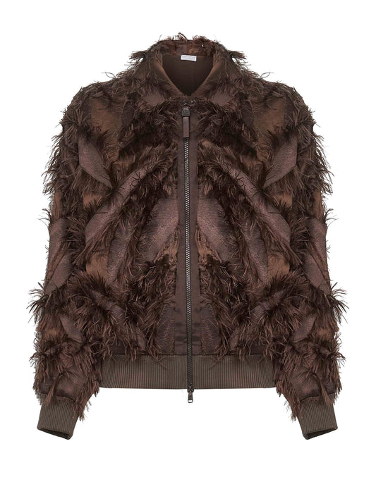 Brown Dracaena fil coupé Shiny Zipper Pull bomber jacket