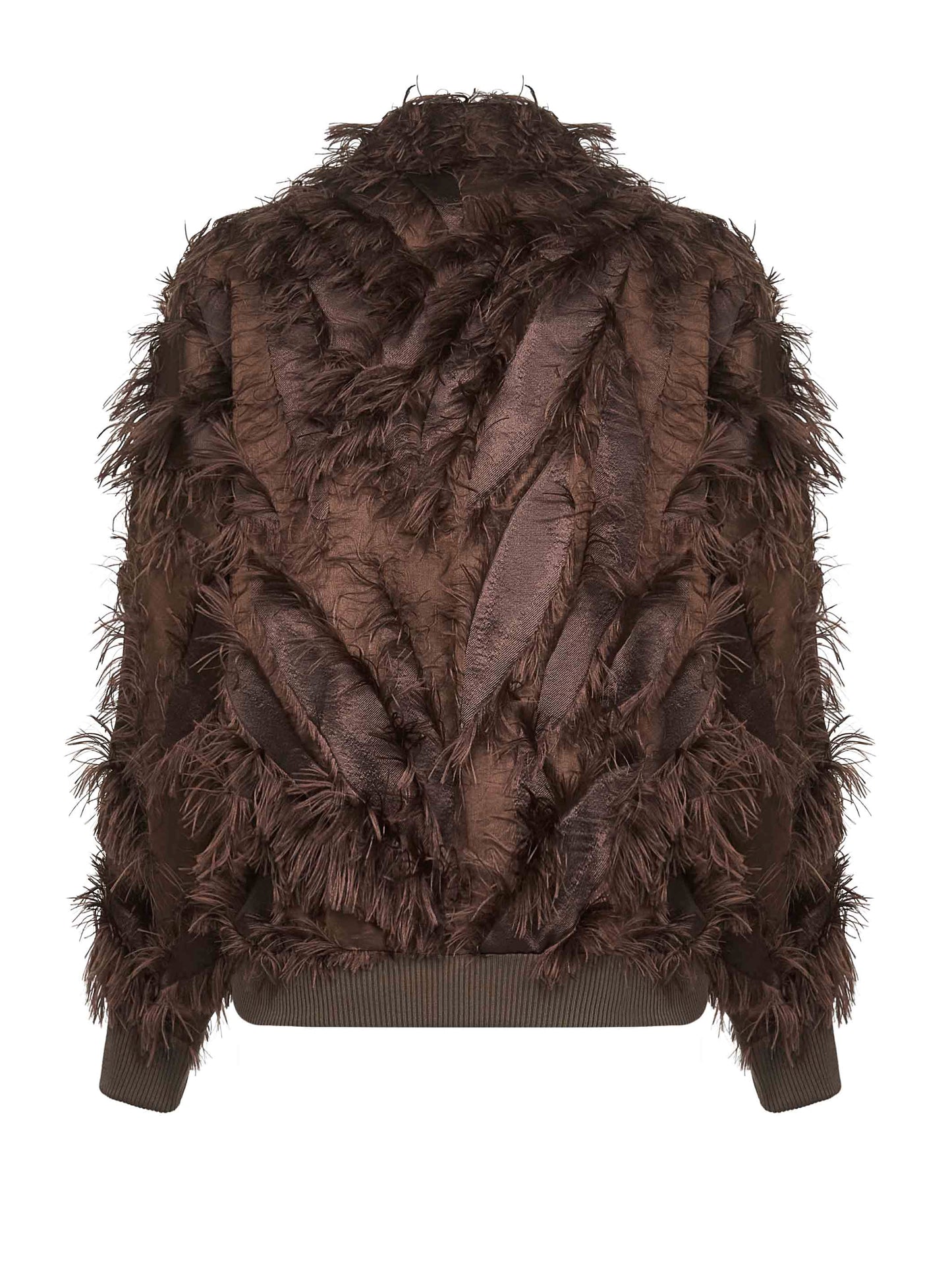 Bomber in fil coupé Dracaena marrone con Shiny Zipper Pull
