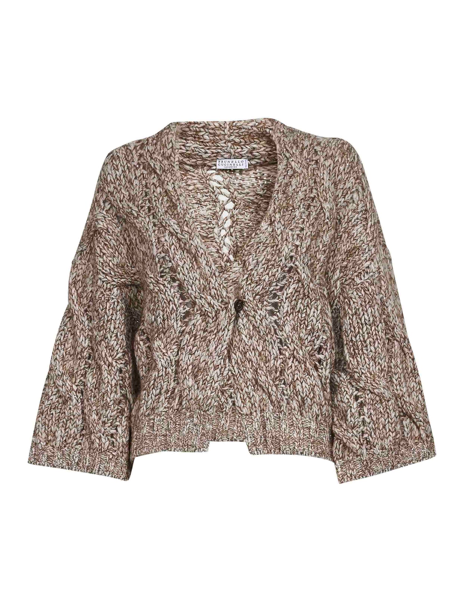 Beige melange cable knit cardigan