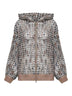 Balloon Net Embroidery zip-up hooded cardigan