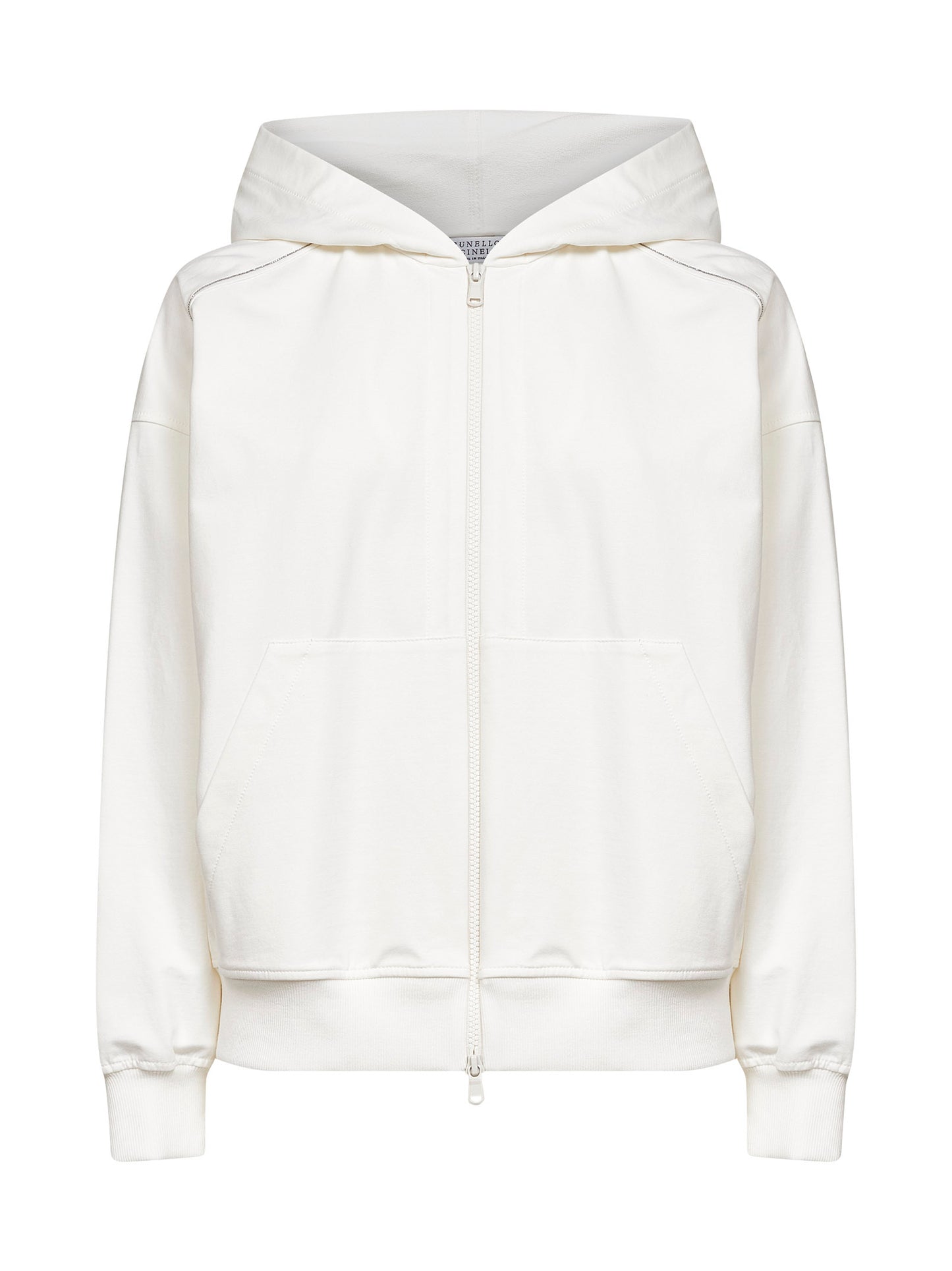 White Shiny Trims zip-up hoodie