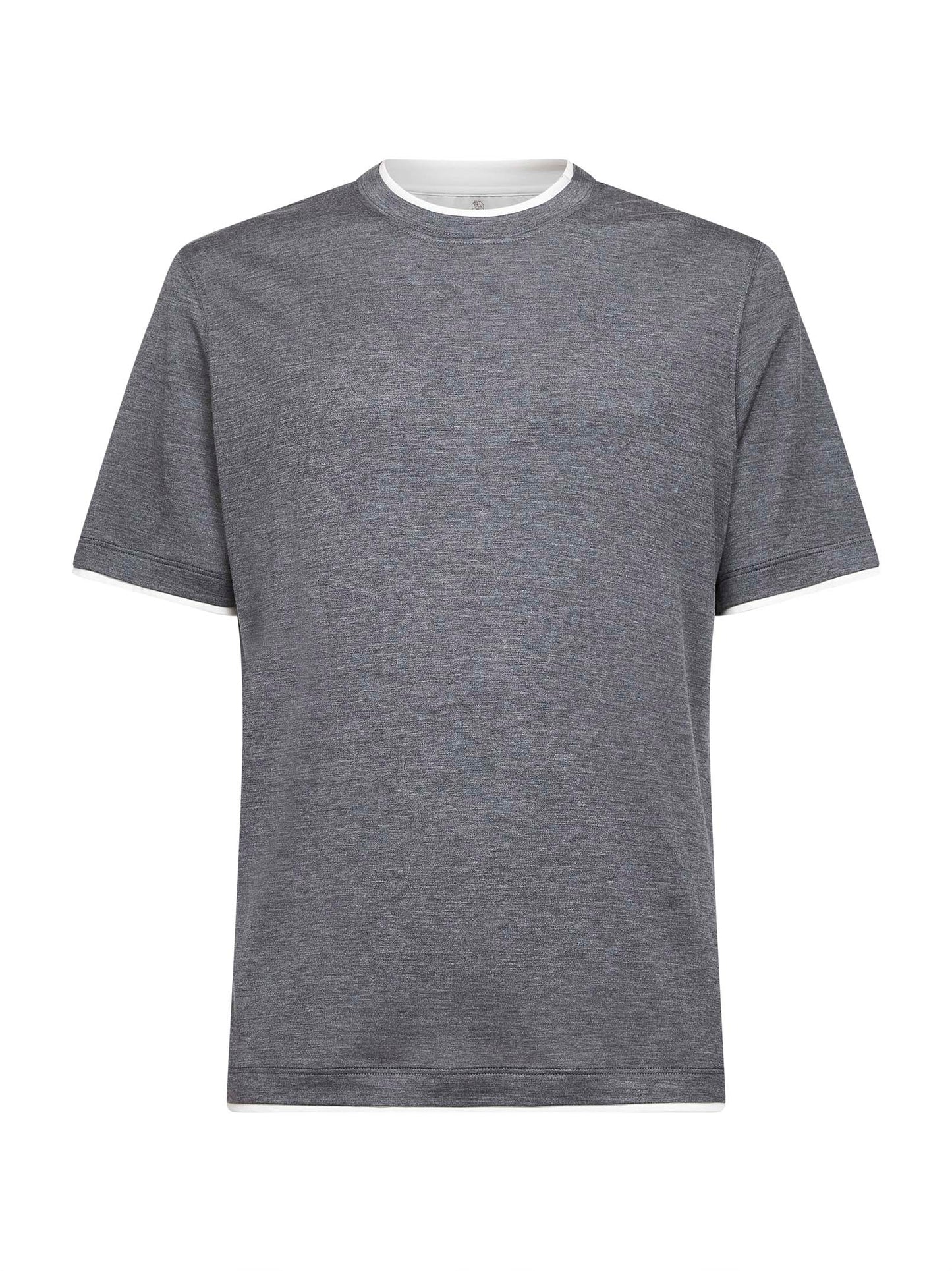 T-shirt in jersey di misto seta grigio con Faux Layering