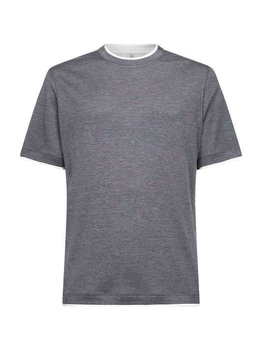 Grey silk blend jersey faux-layering T-shirt