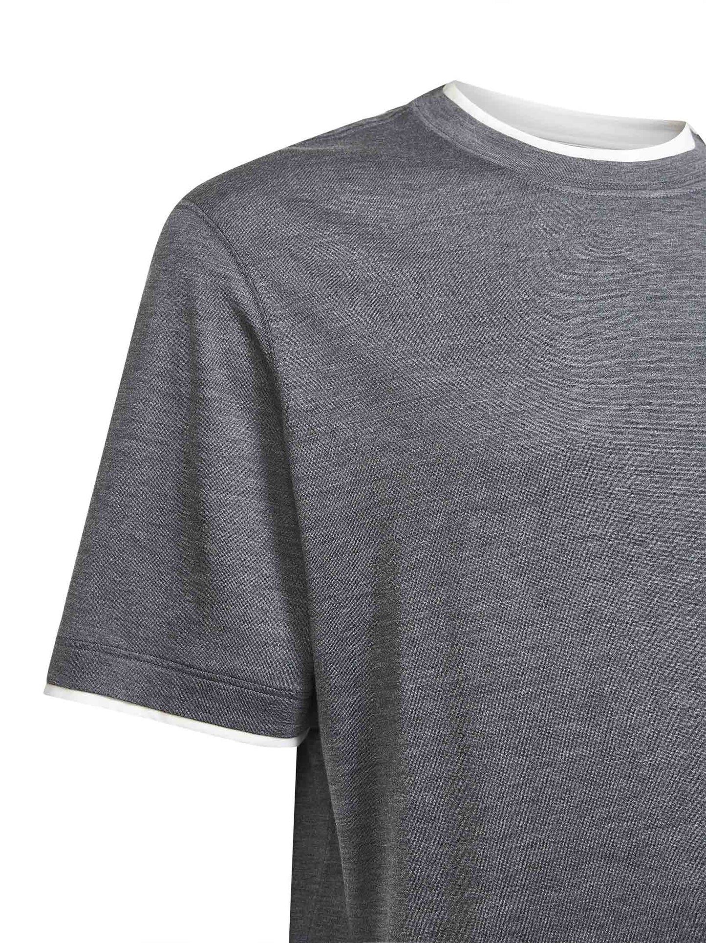 T-shirt in jersey di misto seta grigio con Faux Layering
