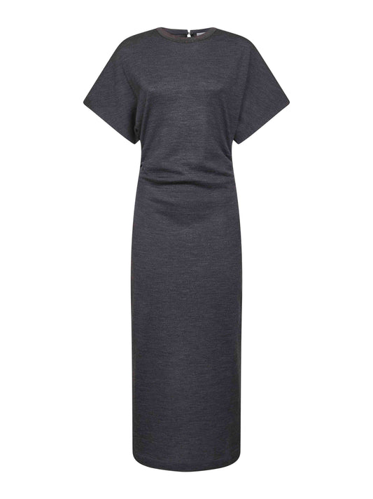 Grey virgin wool midi dress with monili