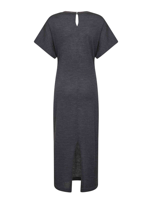 Grey virgin wool midi dress with monili