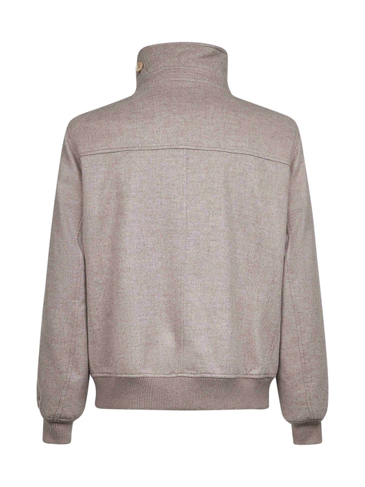 Beige bonded cashmere beaver bomber jacket