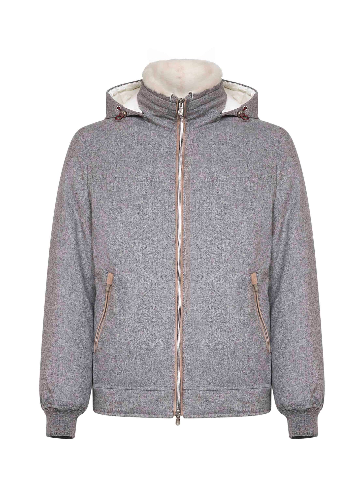 Grey wool hooded down jacket