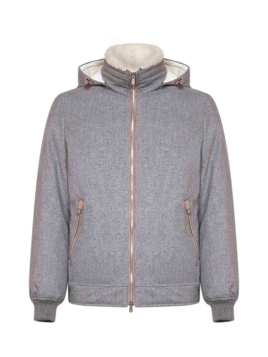 Grey wool hooded down jacket