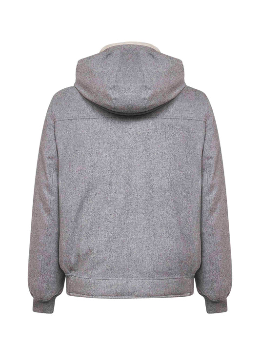 Grey wool hooded down jacket