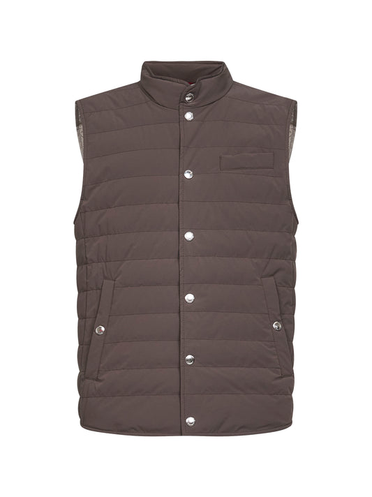 Gilet imbottito in nylon membranato marrone