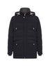 Blue nylon hooded down jacket