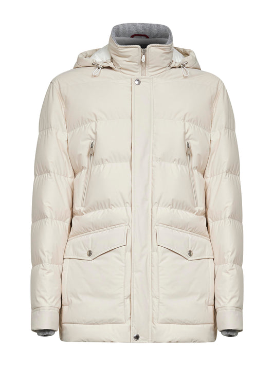 Ivory nylon hooded down jacket