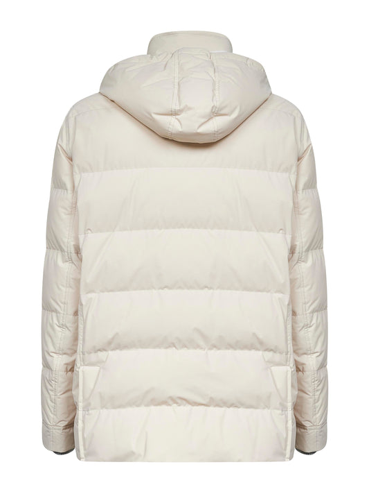 Ivory nylon hooded down jacket