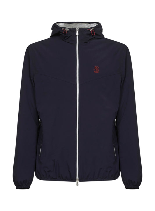 Giacca con cappuccio in nylon blu