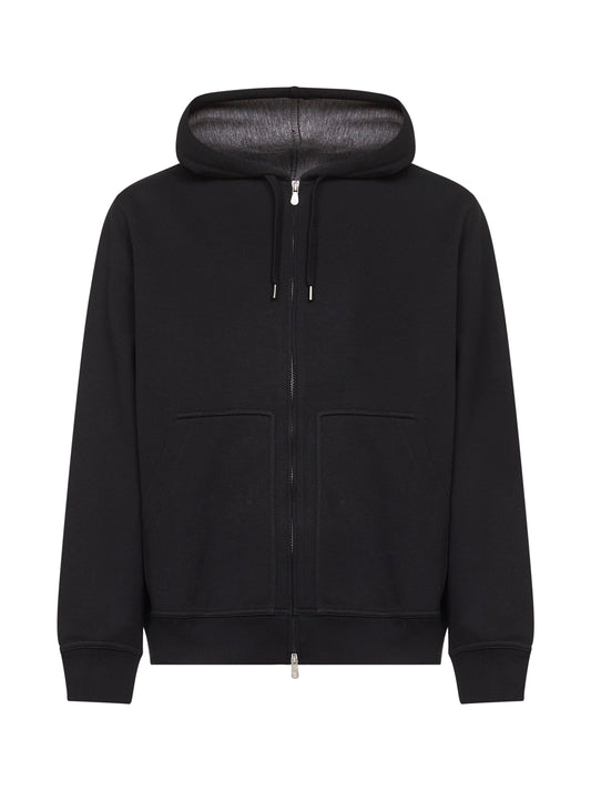 Black double fleece zip-up hoodie
